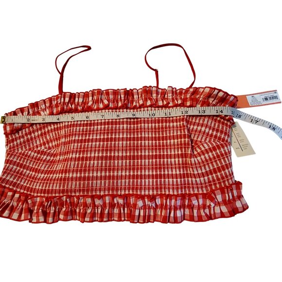 Colsie Red & White Checkered Ruffle Trim Crop Top  Size  XL Adjustable Straps - Picture 4 of 10